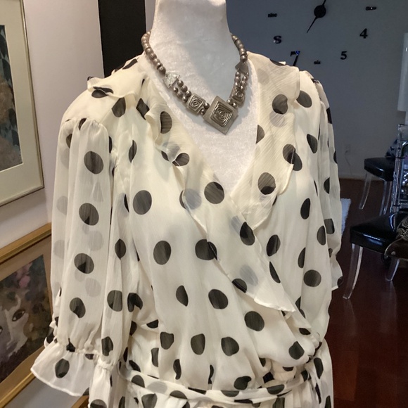 Superb LC Lauren Chiffon Ivory and Black Polka Dot Dress XXL 2X 16 18 20 Plus XL - Picture 5 of 5